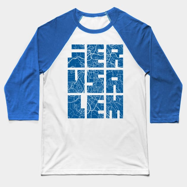 Jerusalem, Israel Map Typography - Blueprint Baseball T-Shirt by deMAP Studio